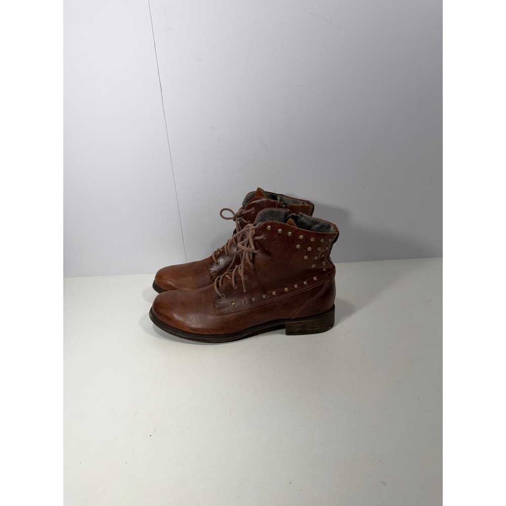 Caterpillar Cat Brown Leather Studded Lace Up Side Zip Combat Ankle Boots